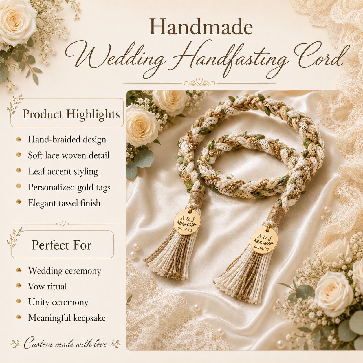 Personalized Woven Handfasting Cord, Celtic Wedding Unity Rope, Tie The Knot Ceremony Keepsake