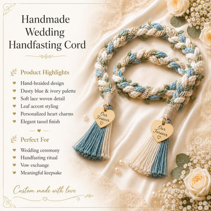 Personalized Woven Handfasting Cord, Celtic Wedding Unity Rope, Tie The Knot Ceremony Keepsake – handmade design detail