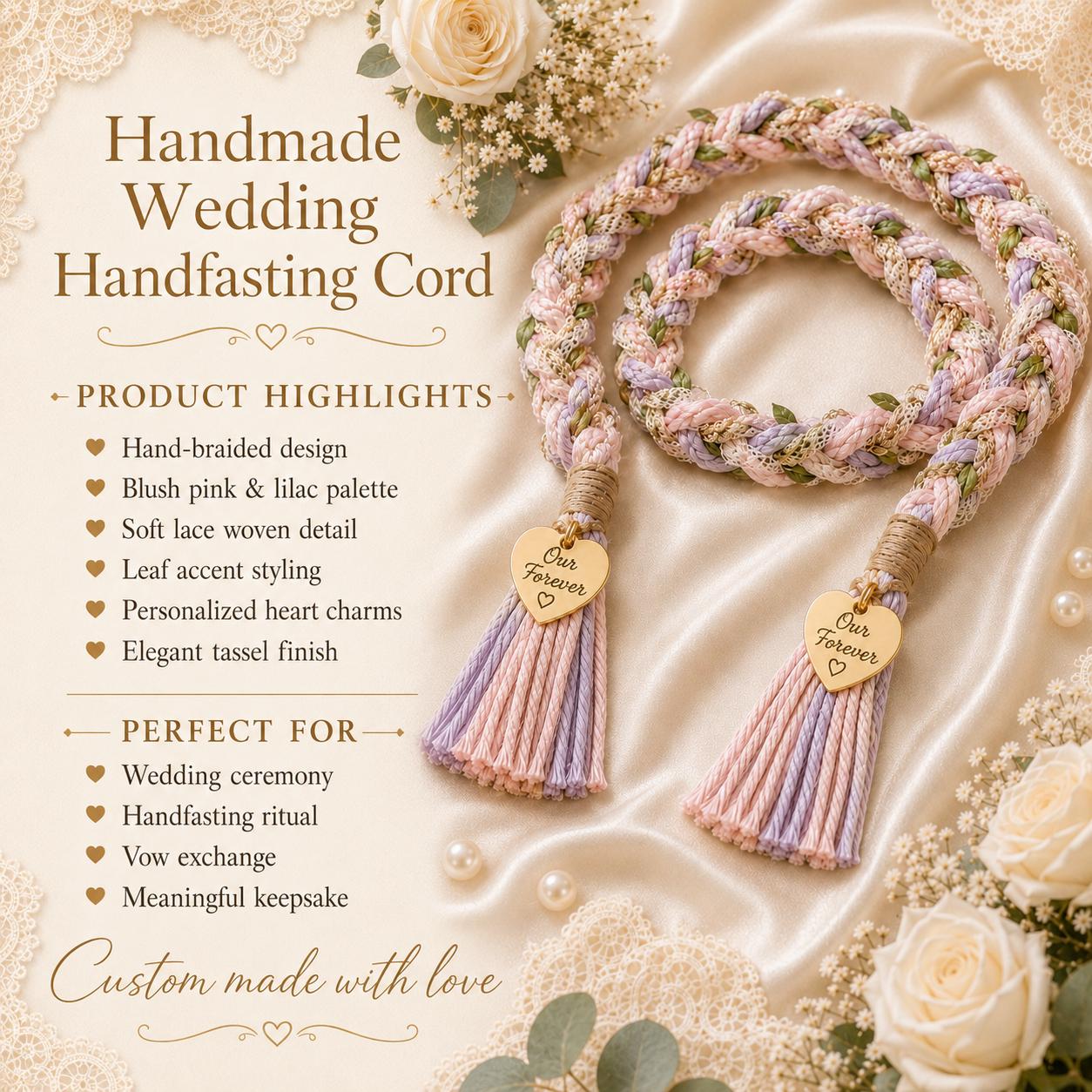 Personalized Woven Handfasting Cord, Celtic Wedding Unity Rope, Tie The Knot Ceremony Keepsake