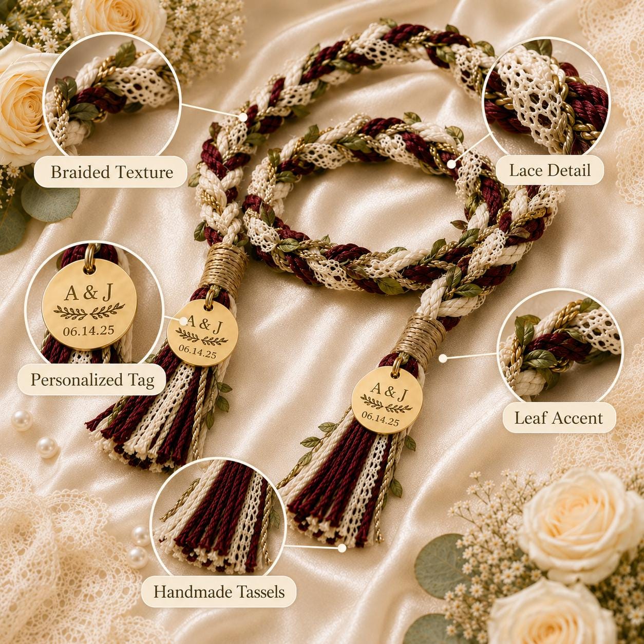 Personalized Woven Handfasting Cord, Celtic Wedding Unity Rope, Tie The Knot Ceremony Keepsake
