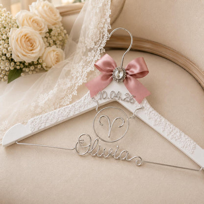 Personalized Zodiac Wedding Hanger – material and finish detail