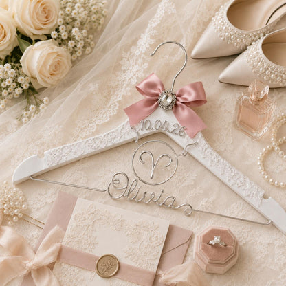 Personalized Zodiac Wedding Hanger – personalization and design detail