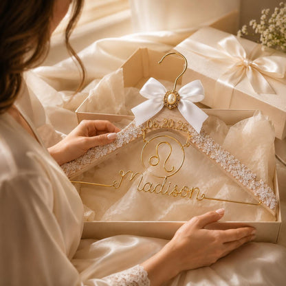 Personalized Zodiac Wedding Hanger – material and finish detail