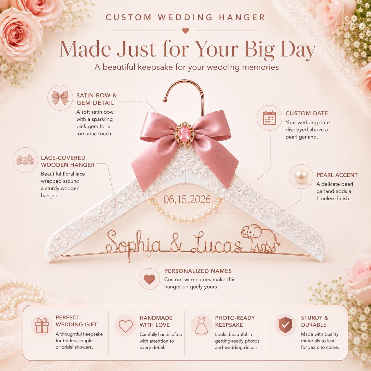 Personalized Bridal Hanger with Wire Name - BOYOGO personalized gift