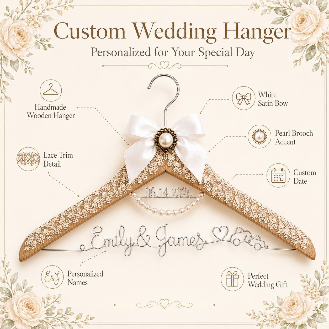 Personalized Bridal Hanger with Wire Name - BOYOGO personalized gift
