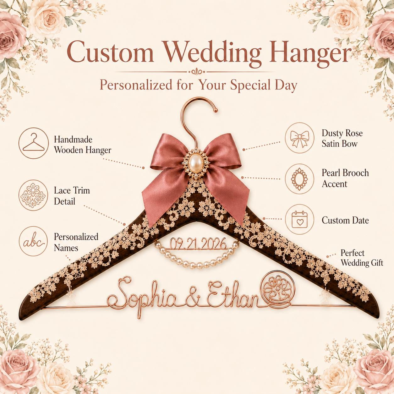 Personalized Bridal Hanger with Wire Name - BOYOGO personalized gift