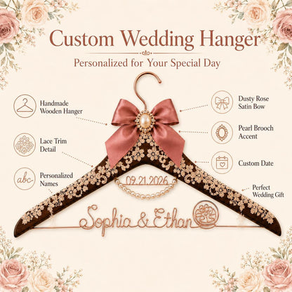 Personalized Bridal Hanger with Wire Name – handmade design detail