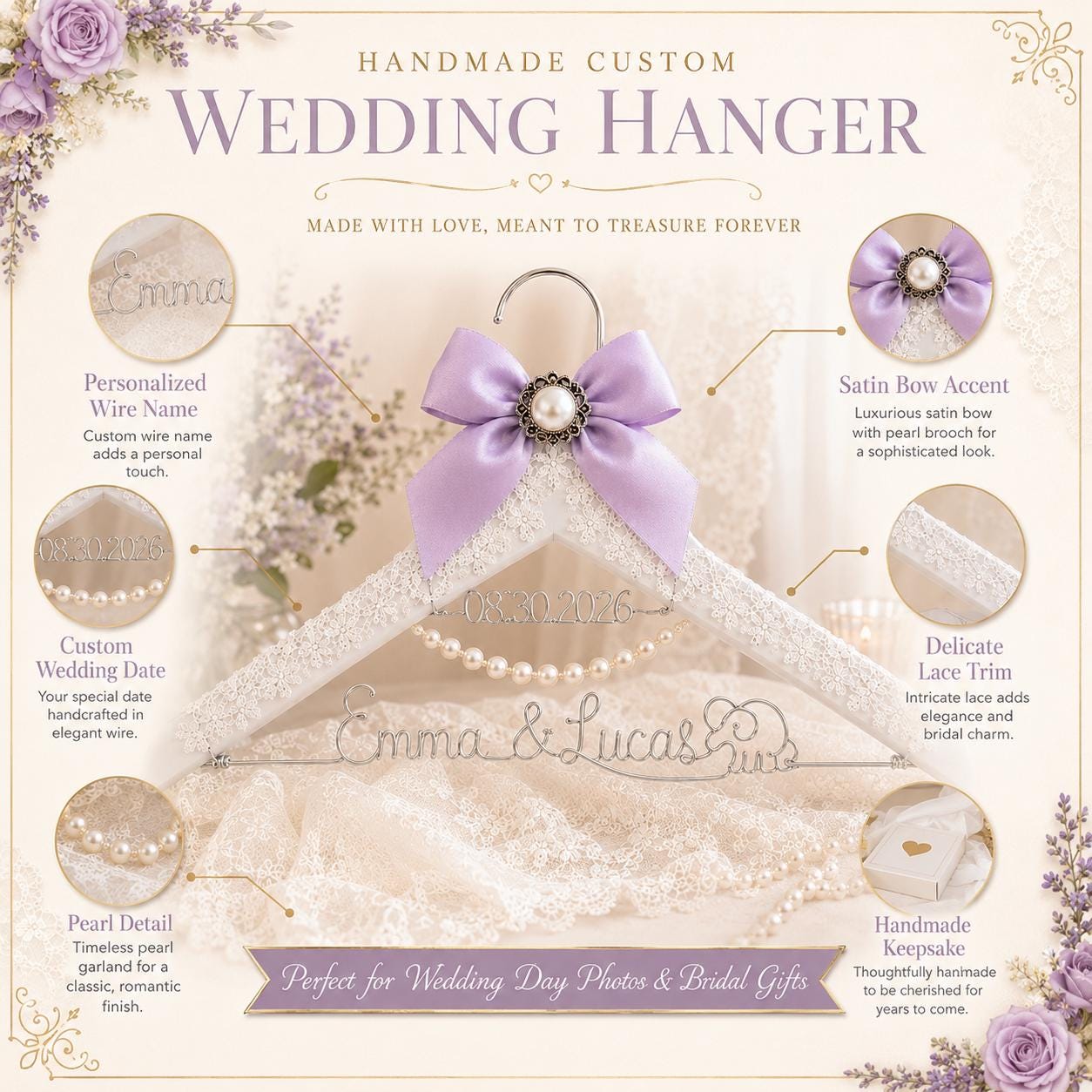 Personalized Bridal Hanger with Wire Name - BOYOGO personalized gift