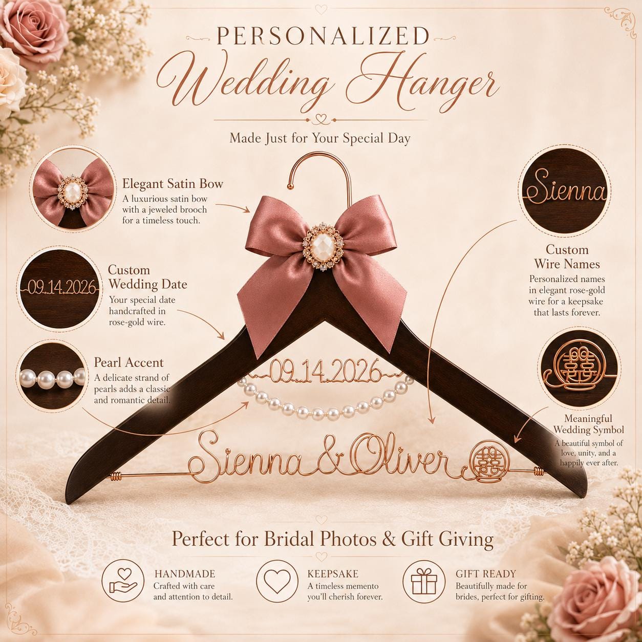 Personalized Bridal Hanger with Wire Name - BOYOGO custom hanger