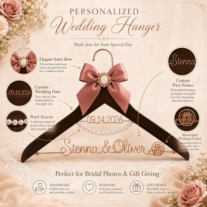 Personalized Bridal Hanger with Wire Name – handmade design detail