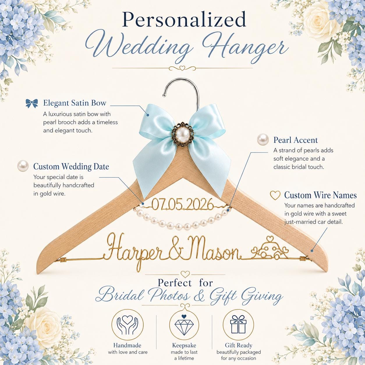Personalized Bridal Hanger with Wire Name - BOYOGO personalized gift