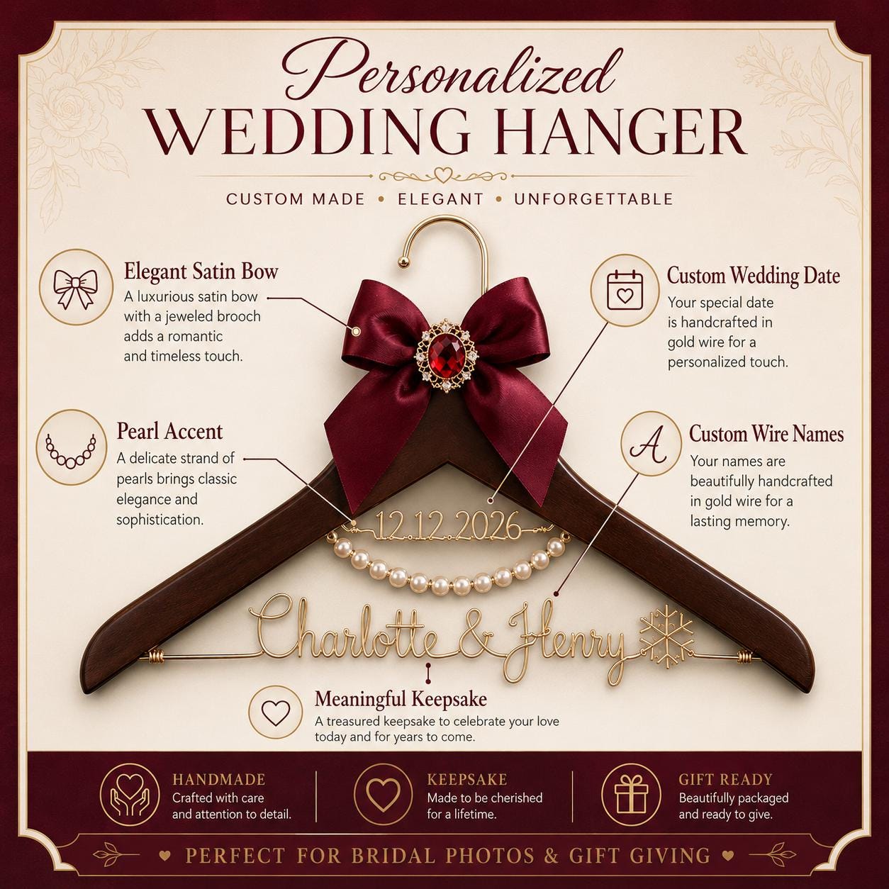 Personalized Bridal Hanger with Wire Name - BOYOGO personalized gift