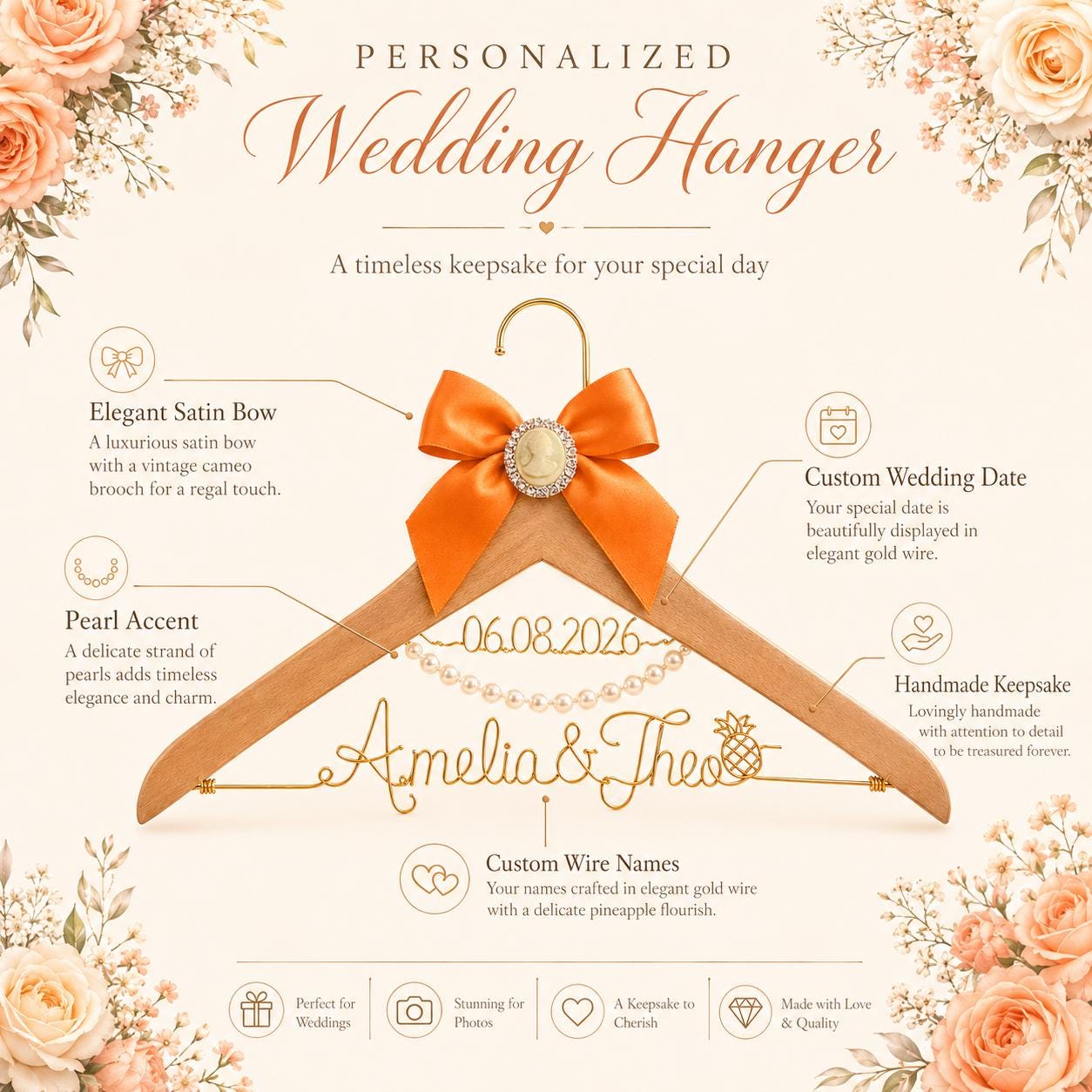 Personalized Bridal Hanger with Wire Name - BOYOGO personalized gift