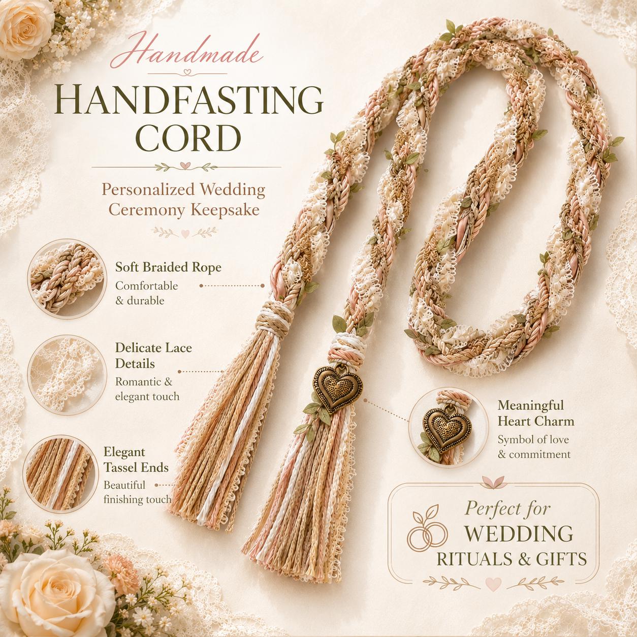Personalized Woven Handfasting Cord, Celtic Wedding Unity Rope, Tie The Knot Ceremony Keepsake