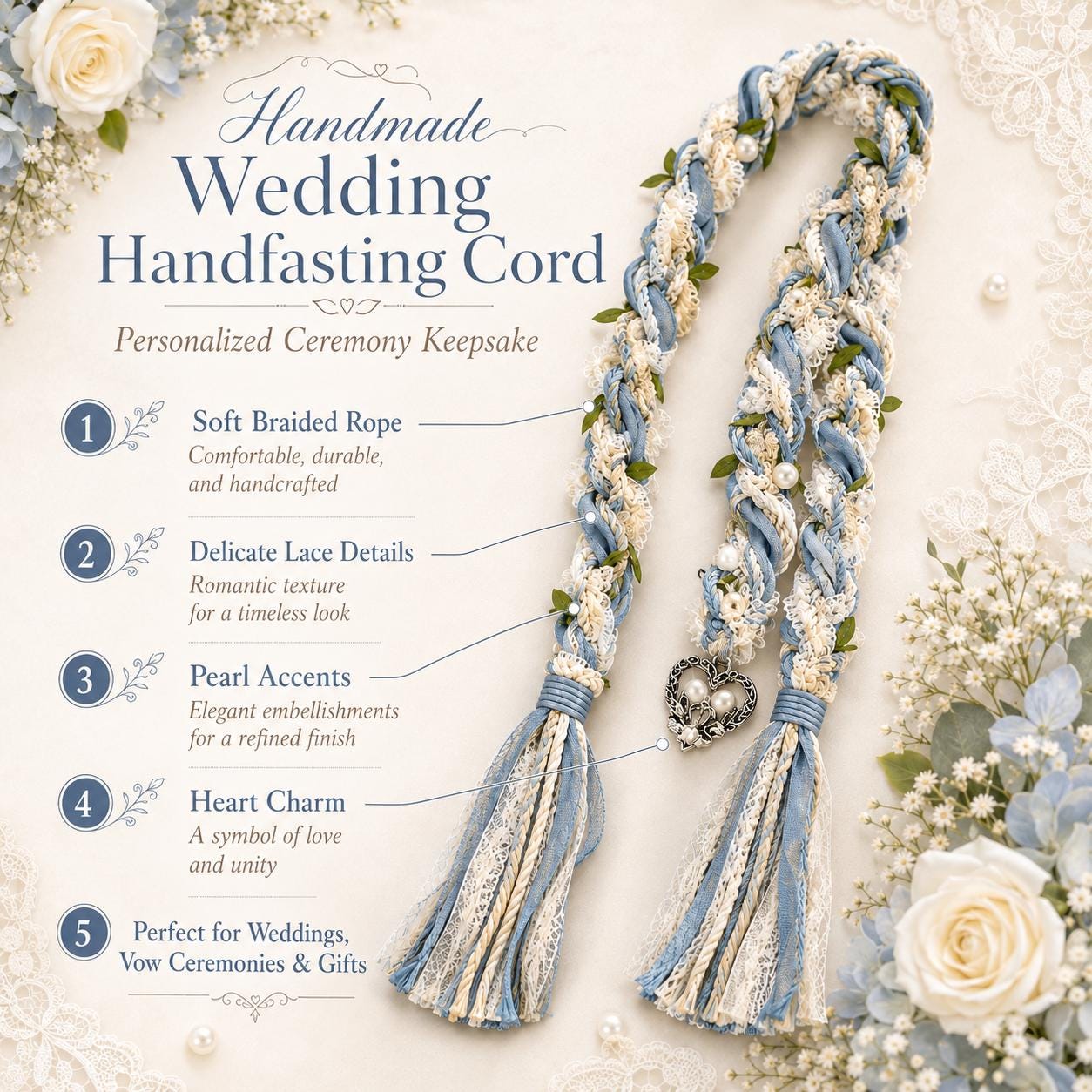 Personalized Woven Handfasting Cord, Celtic Wedding Unity Rope, Tie The Knot Ceremony Keepsake