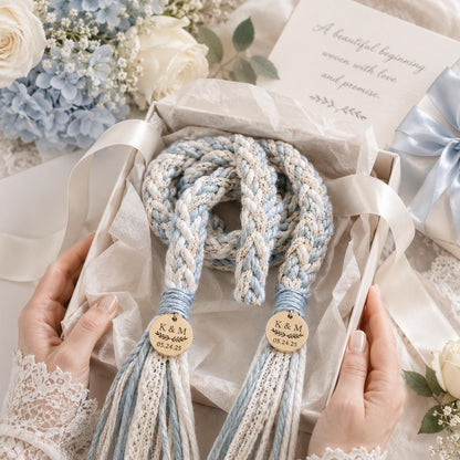 Personalized Woven Handfasting Cord, Celtic Wedding Unity Rope, Tie The Knot Ceremony Keepsake – material and finish detail