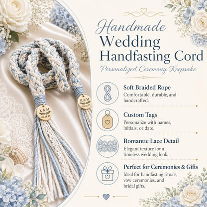 Personalized Woven Handfasting Cord, Celtic Wedding Unity Rope, Tie The Knot Ceremony Keepsake – handmade design detail