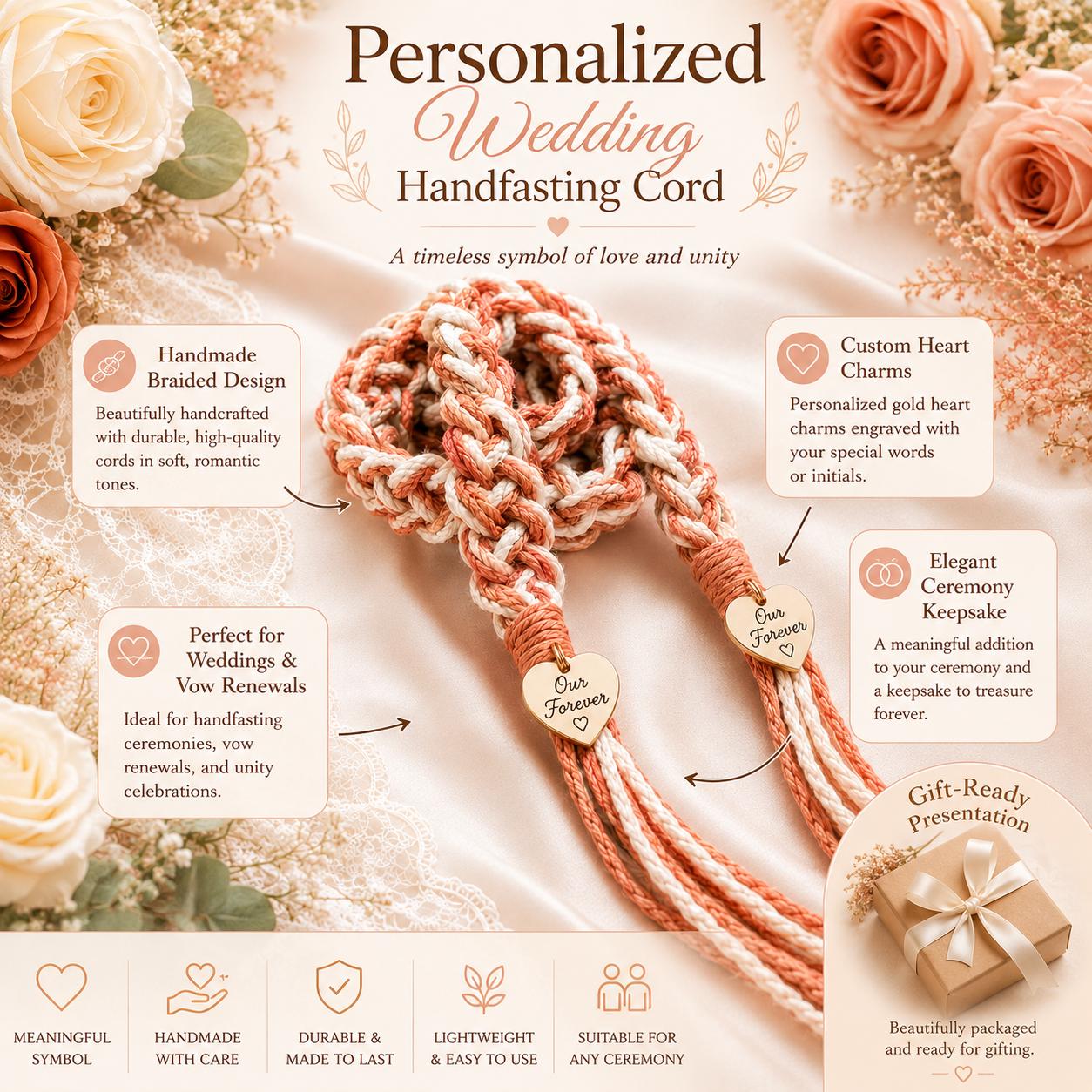 Personalized Woven Handfasting Cord, Celtic Wedding Unity Rope, Tie The Knot Ceremony Keepsake