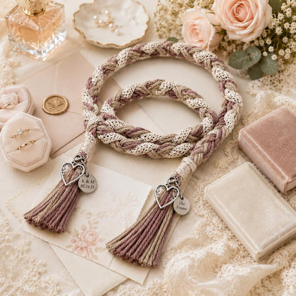 Personalized Woven Handfasting Cord, Celtic Wedding Unity Rope, Tie The Knot Ceremony Keepsake – personalization and design detail