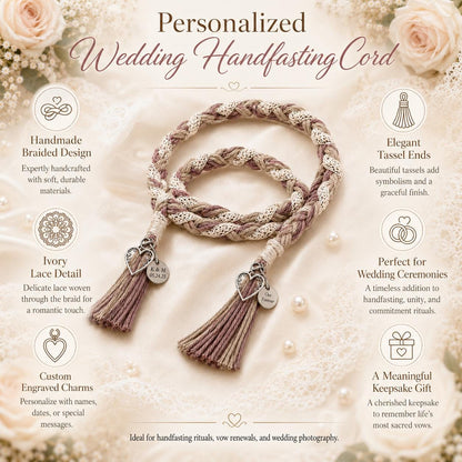 Personalized Woven Handfasting Cord, Celtic Wedding Unity Rope, Tie The Knot Ceremony Keepsake – additional product view