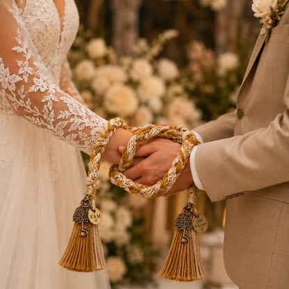 Personalized Woven Handfasting Cord, Celtic Wedding Unity Rope, Tie The Knot Ceremony Keepsake – close-up product detail