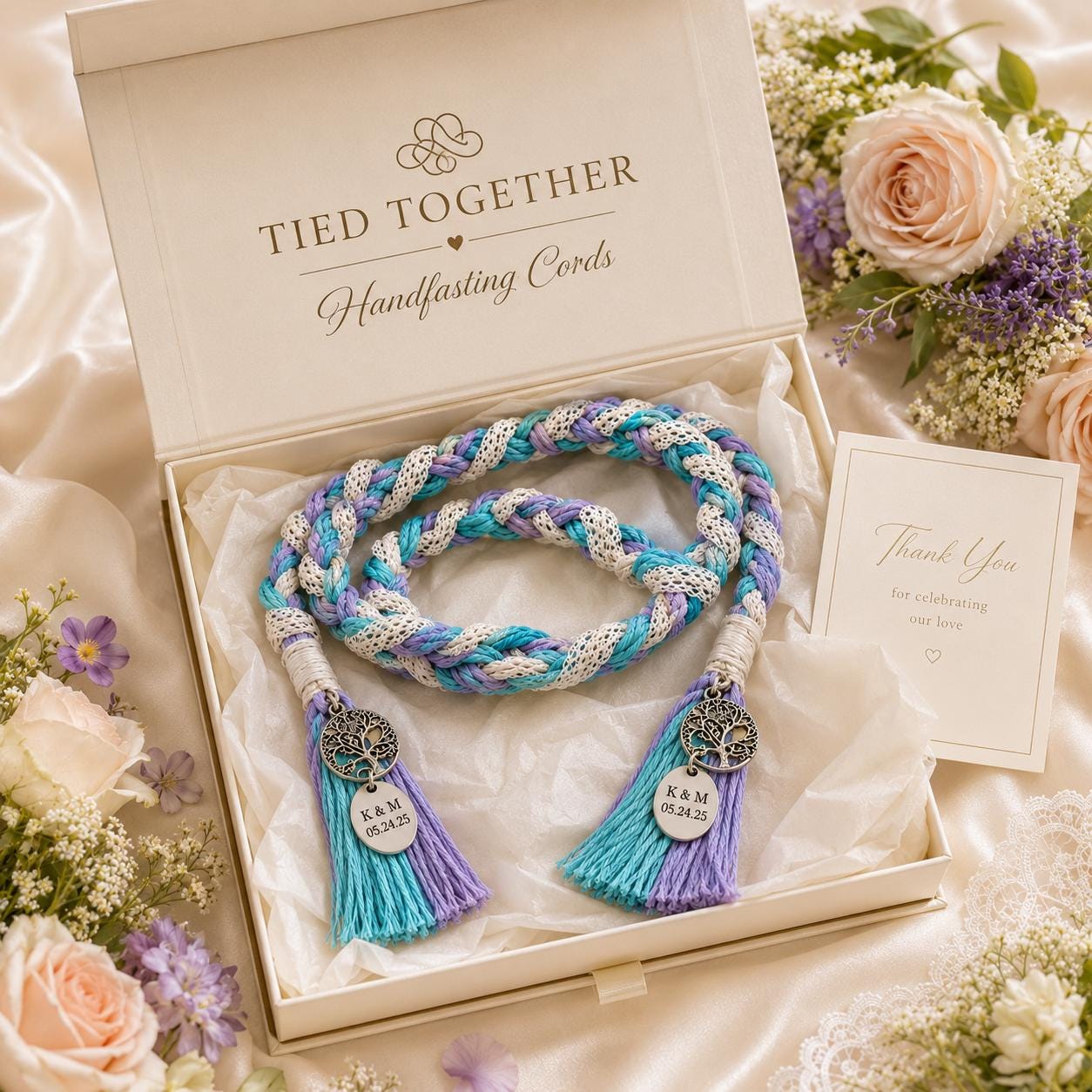 Personalized Woven Handfasting Cord, Celtic Wedding Unity Rope, Tie The Knot Ceremony Keepsake