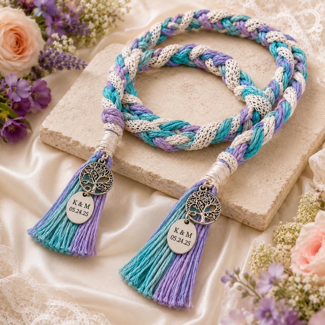 Personalized Woven Handfasting Cord, Celtic Wedding Unity Rope, Tie The Knot Ceremony Keepsake