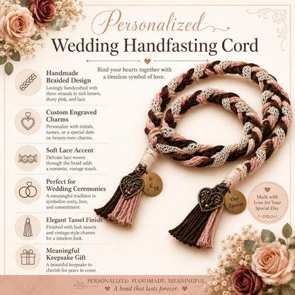 Personalized Woven Handfasting Cord, Celtic Wedding Unity Rope, Tie The Knot Ceremony Keepsake – additional product view