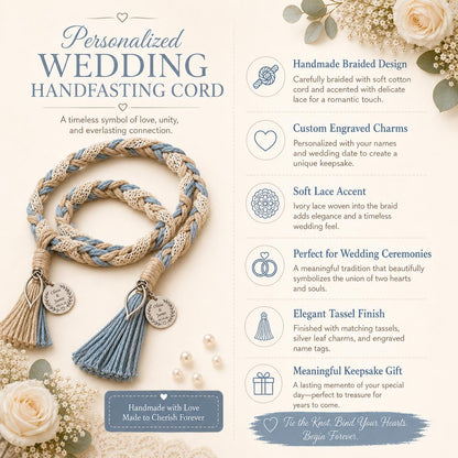 Personalized Woven Handfasting Cord, Celtic Wedding Unity Rope, Tie The Knot Ceremony Keepsake – additional product view