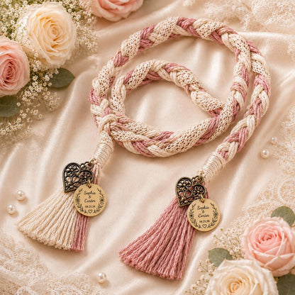 Personalized Woven Handfasting Cord, Celtic Wedding Unity Rope, Tie The Knot Ceremony Keepsake – personalization and design detail