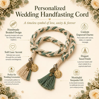 Personalized Woven Handfasting Cord, Celtic Wedding Unity Rope, Tie The Knot Ceremony Keepsake – handmade design detail