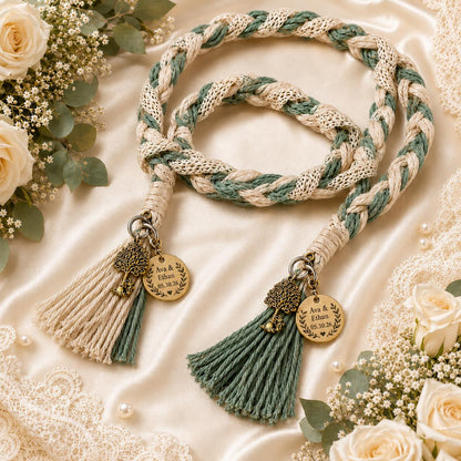 Personalized Woven Handfasting Cord, Celtic Wedding Unity Rope, Tie The Knot Ceremony Keepsake – close-up product detail