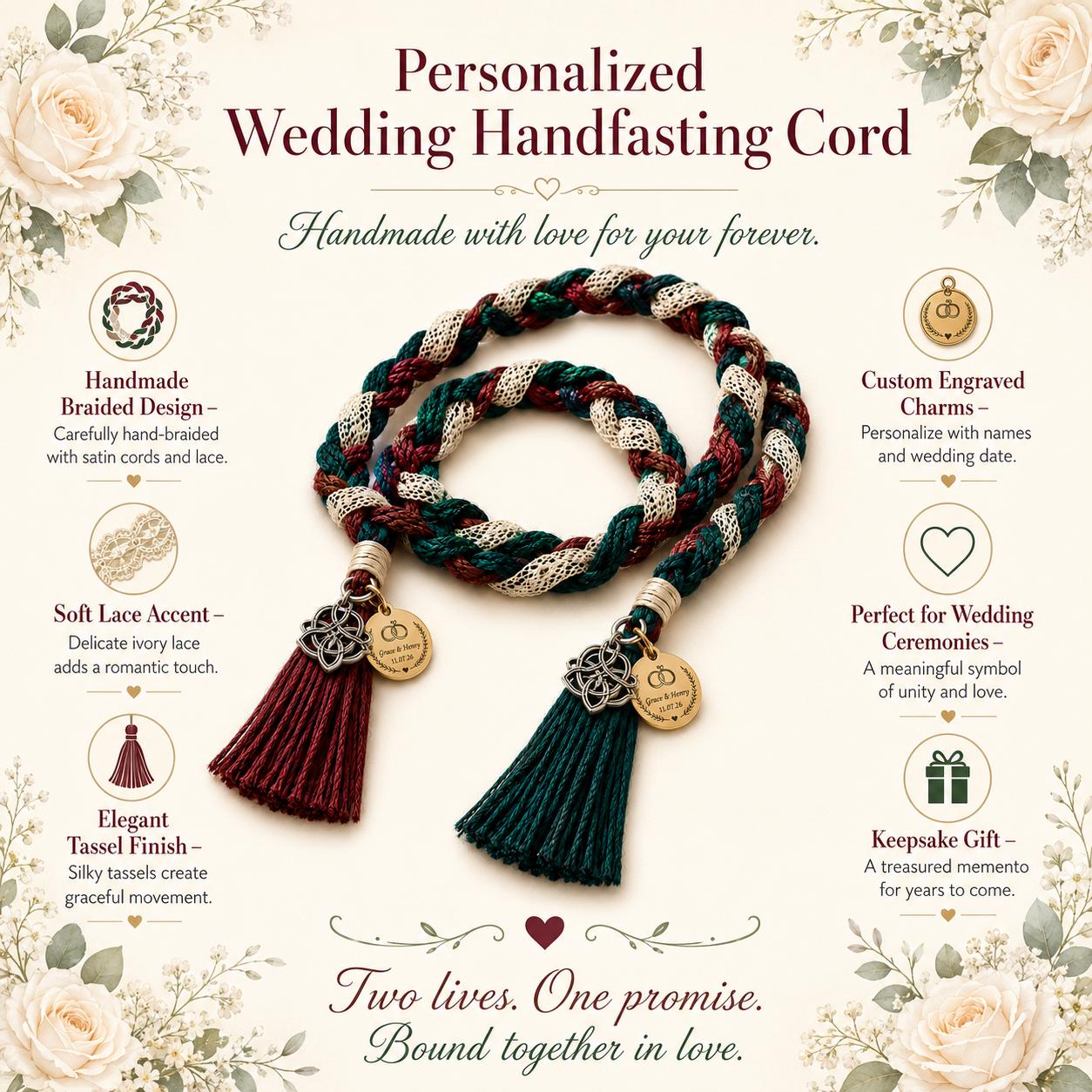 Personalized Woven Handfasting Cord, Celtic Wedding Unity Rope, Tie The Knot Ceremony Keepsake