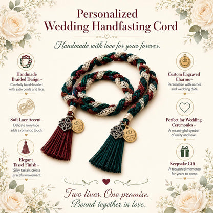 Personalized Woven Handfasting Cord, Celtic Wedding Unity Rope, Tie The Knot Ceremony Keepsake – handmade design detail