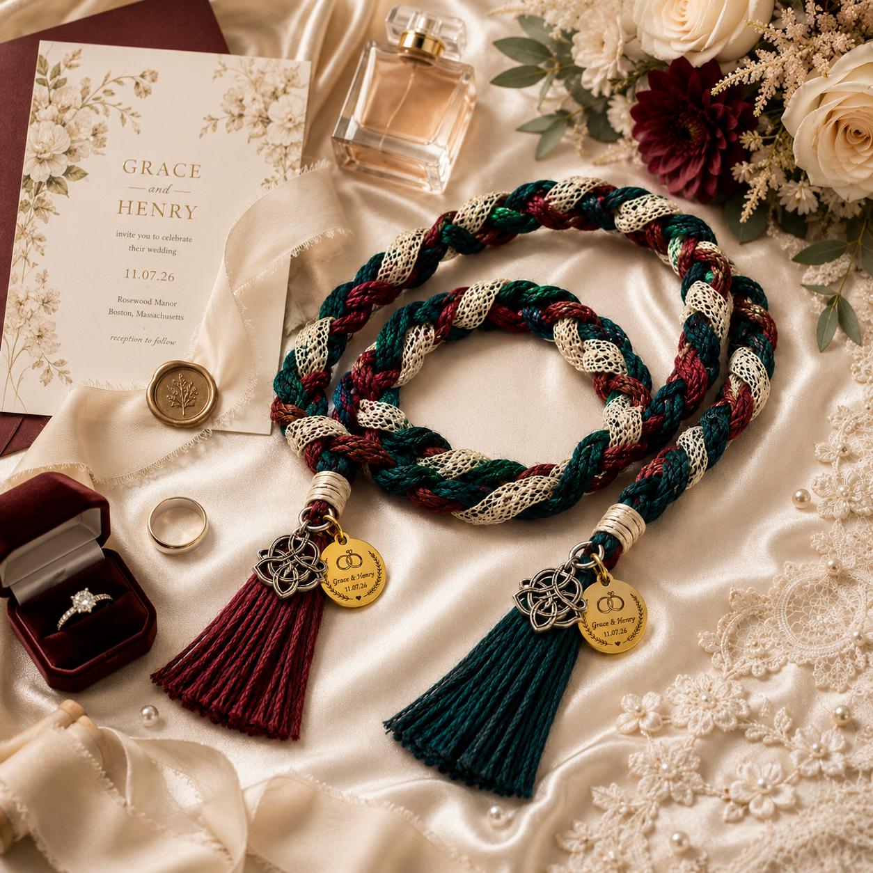 Personalized Woven Handfasting Cord, Celtic Wedding Unity Rope, Tie The Knot Ceremony Keepsake