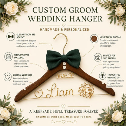 Personalized Groom Suit Hanger with Custom Name – handmade design detail