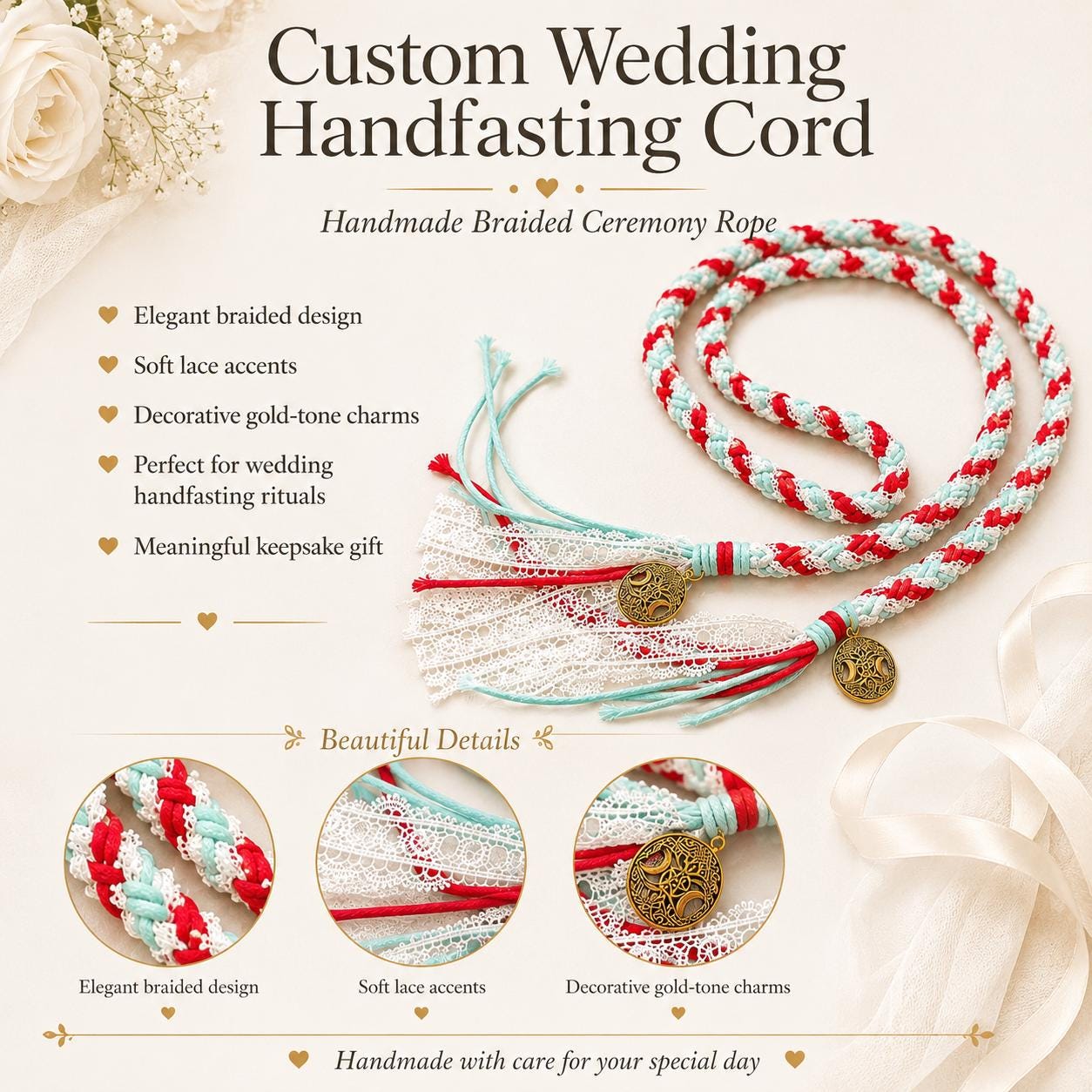 Custom Braided Wedding Handfasting Cord, Celtic Unity Rope, Personalized Ceremony Keepsake
