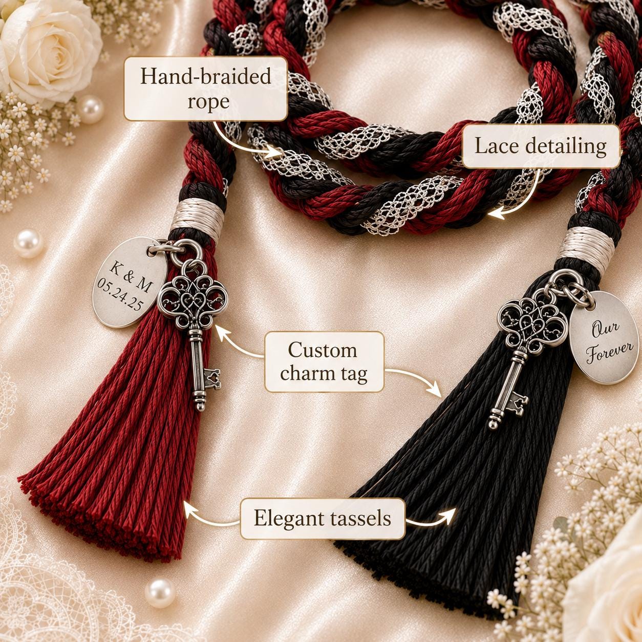 Personalized Woven Handfasting Cord, Celtic Wedding Unity Rope, Tie The Knot Ceremony Keepsake