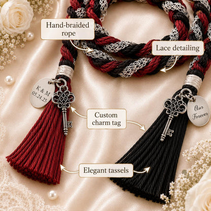 Personalized Woven Handfasting Cord, Celtic Wedding Unity Rope, Tie The Knot Ceremony Keepsake – personalization and design detail