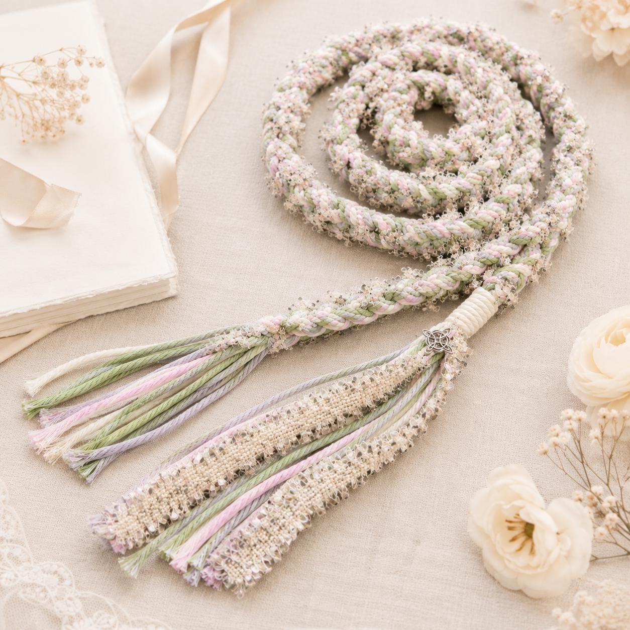 Handmade Wedding Handfasting Cord, Pastel Unity Rope for Wedding Season Ceremony Keepsake Gift