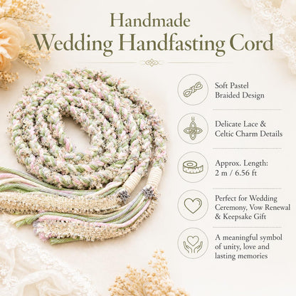 Handmade Wedding Handfasting Cord, Pastel Unity Rope for Wedding Season Ceremony Keepsake Gift – size and style reference