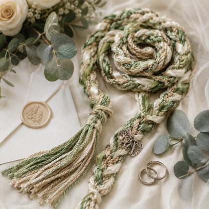 Personalized Wedding Handfasting Cord, Tree of Life Charms, Unity Ceremony Keepsake – close-up product detail
