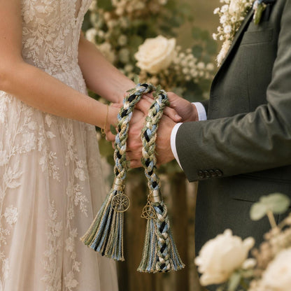 Custom Wedding Handfasting Cord, Handmade Braided Unity Rope with Charms, Boho - personalized wedding handfasting cord main