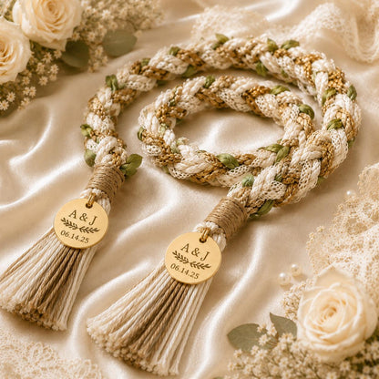 Personalized Woven Handfasting Cord, Celtic Wedding Unity Rope, Tie The Knot Ceremony Keepsake – close-up product detail