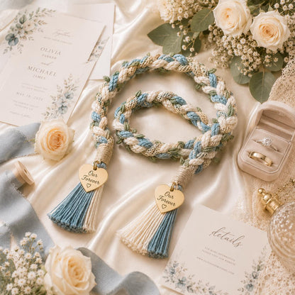 Personalized Woven Handfasting Cord, Celtic Wedding Unity Rope, Tie The Knot Ceremony Keepsake – personalization and design detail