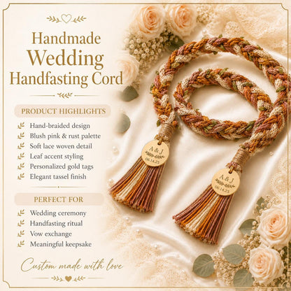 Personalized Woven Handfasting Cord, Celtic Wedding Unity Rope, Tie The Knot Ceremony Keepsake – handmade design detail