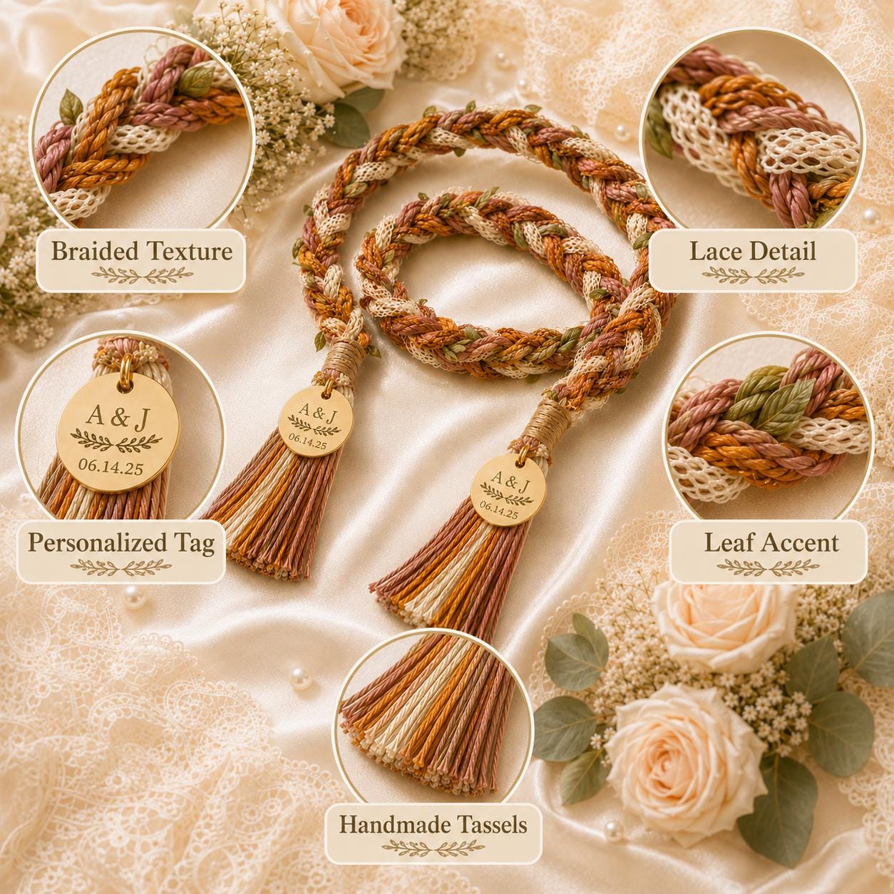 Personalized Woven Handfasting Cord, Celtic Wedding Unity Rope, Tie The Knot Ceremony Keepsake
