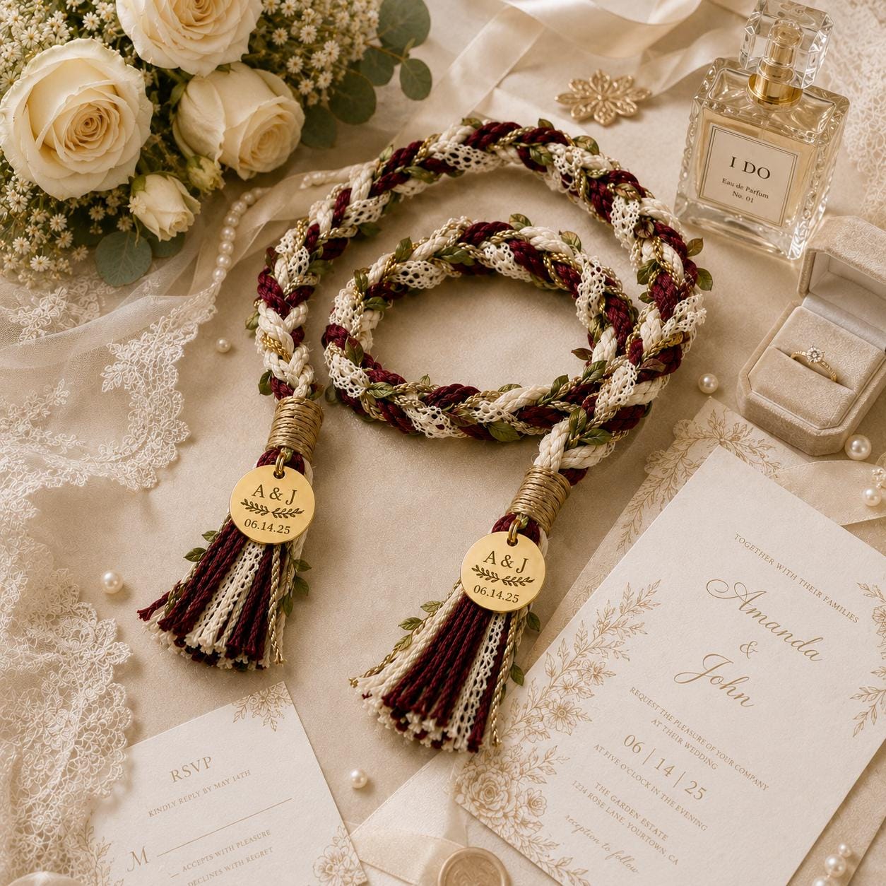 Personalized Woven Handfasting Cord, Celtic Wedding Unity Rope, Tie The Knot Ceremony Keepsake