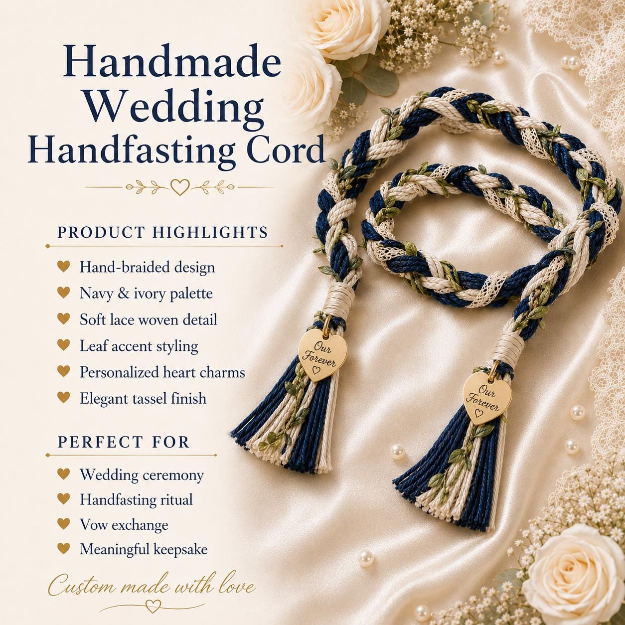 Personalized Woven Handfasting Cord, Celtic Wedding Unity Rope, Tie The Knot Ceremony Keepsake