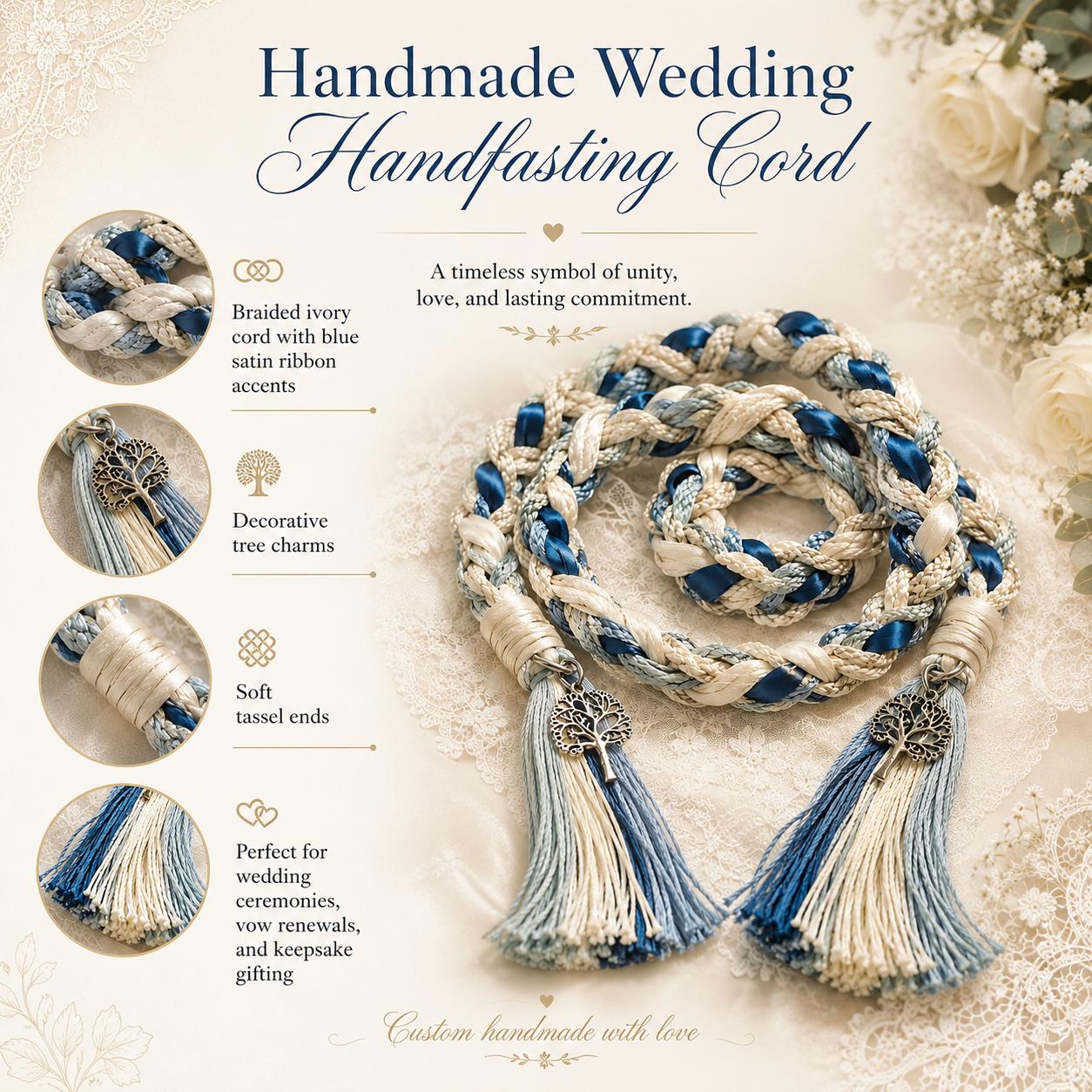 Personalized Woven Handfasting Cord, Celtic Wedding Unity Rope, Tie The Knot Ceremony Keepsake